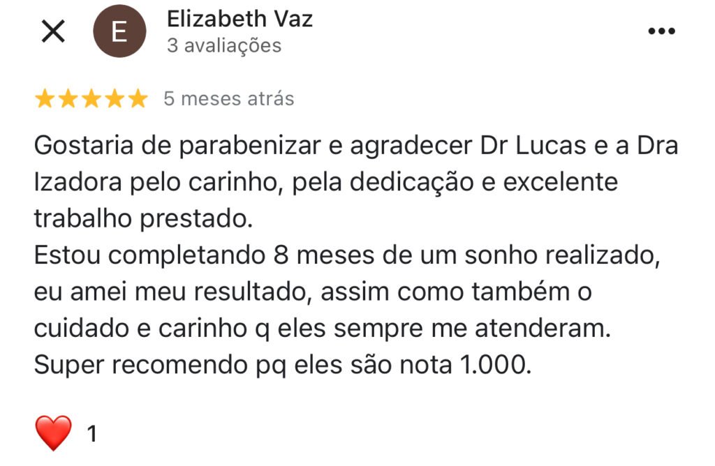 Agradecimento da Elizabeth pela cirurgia plástica realizada pela Dra. Izadora Reis e Dr. Lucas Cunha. Relata carinho, dedicação e recomenda.